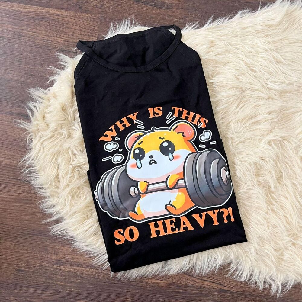 Funny Graphic Tank Top "Why Is It So Heavy" Hamster Lifting weights Cotton M